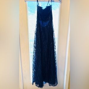 Navy Blue Sparkle glitter Sequin Prom Dance long Gown